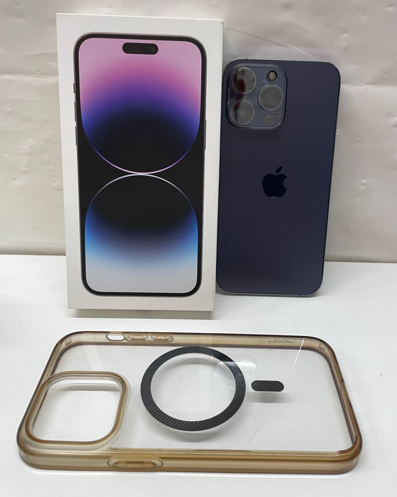 【管理番号-SK】Apple iPhone 14 Pro Max ディープパープル SIMフリー 128GB バッテリー87％ 簡易動作確認 初期化済 spigen magsafe ケース付
