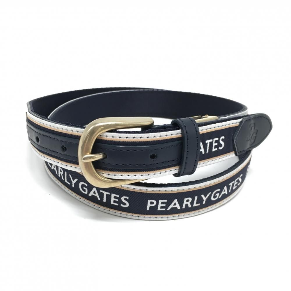 【超美品】パーリーゲイツ ベルト ネイビー×白 ロゴ総柄 バックルゴールド レディース ゴルフウェア PEARLY GATES