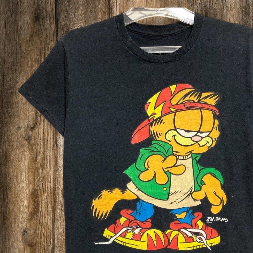 キャラクター Tシャツ ガーフィールド 猫 ストリート アメコミ ヒップホップ 海外 カートゥーン アニメ 黒 L相当サイズ 古着 ビンテージ used vintage p10