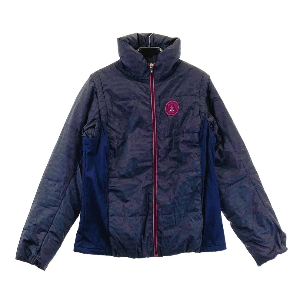 サイズ：L MUNSING WEAR マンシングウェア 2WAY 裏起毛 中綿ジップジャケット ボーダー柄 ネイビー系 [240101755222] ゴルフウェア レディース ストスト