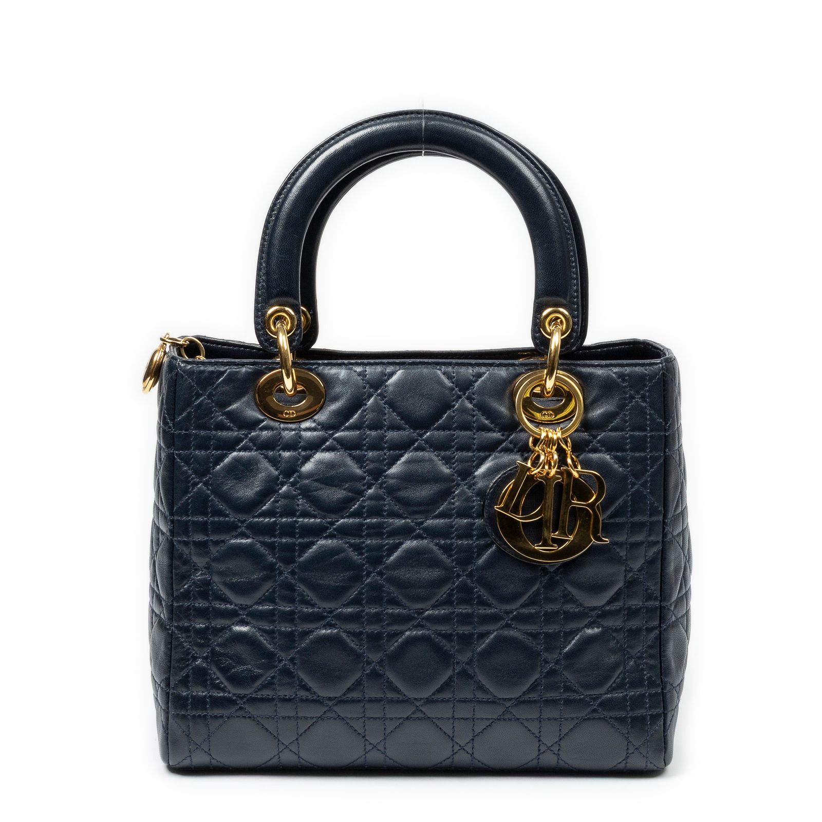 [中古] DIOR ディオールミディアム レディ ディオール ジップネイビーマトラッセラムスキンレザーA