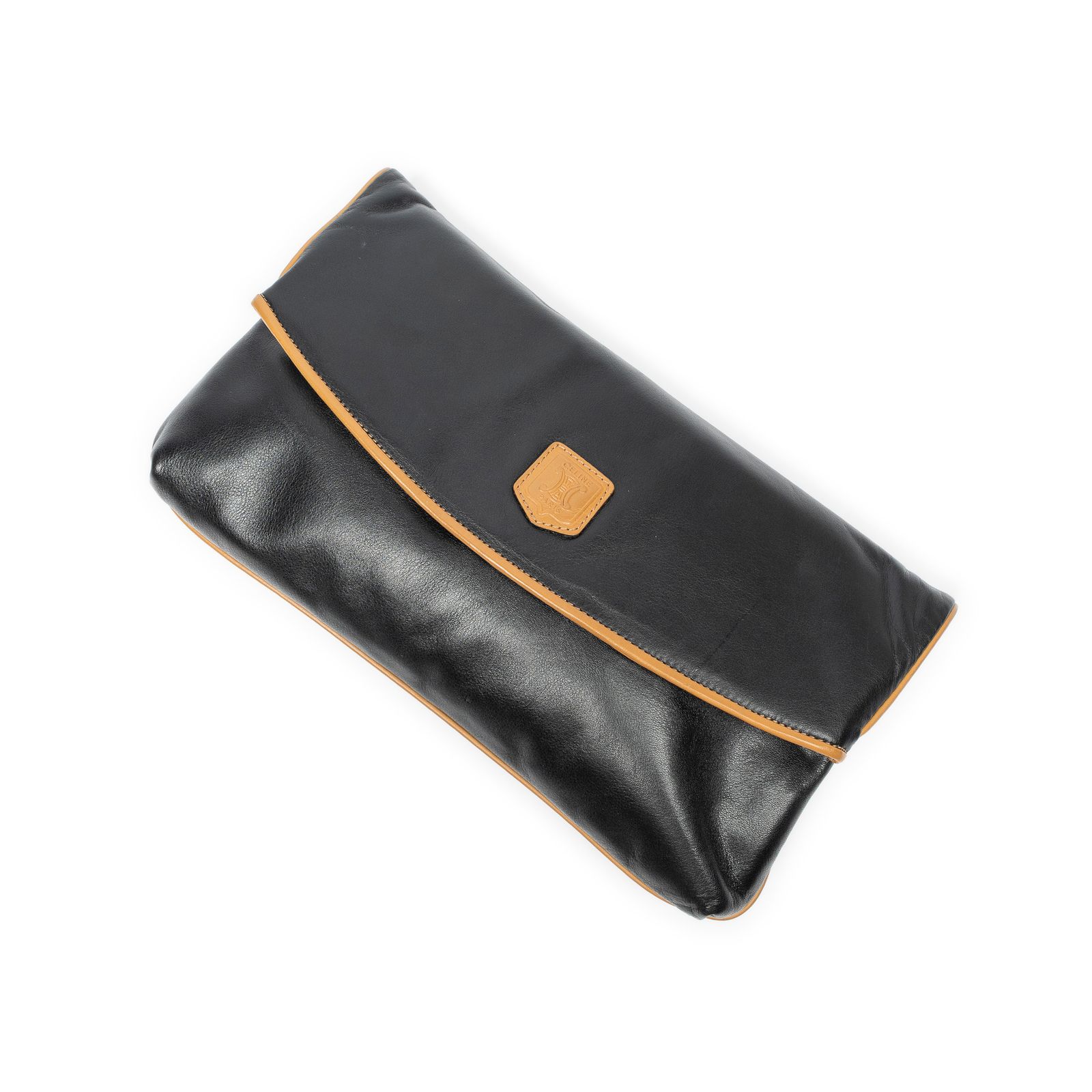 [中古] CELINE セリーヌヴィンテージ フラップ クラッチ黒カーフスキンレザーAB