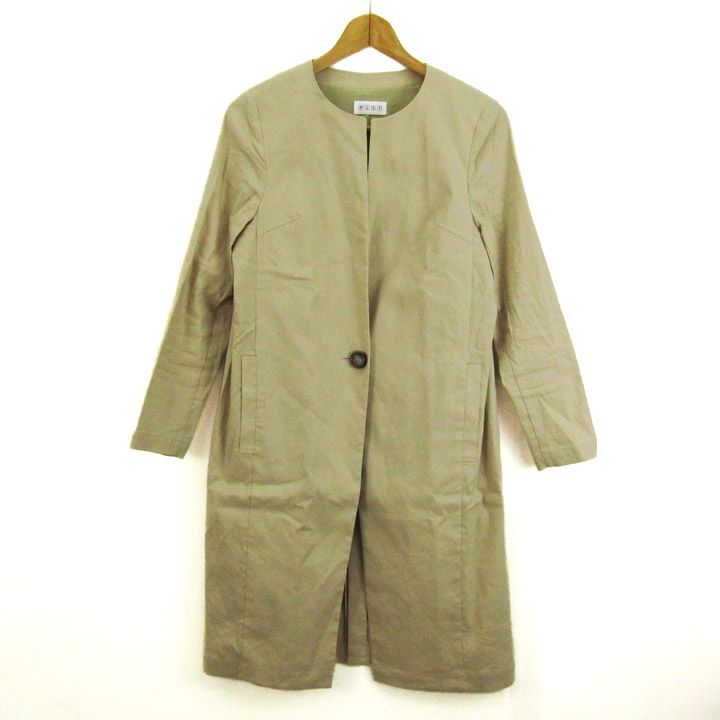 プラステ ノーカラーコート スプリングコート アウター リネン混 レディース Sサイズ ベージュ PLST 【中古】