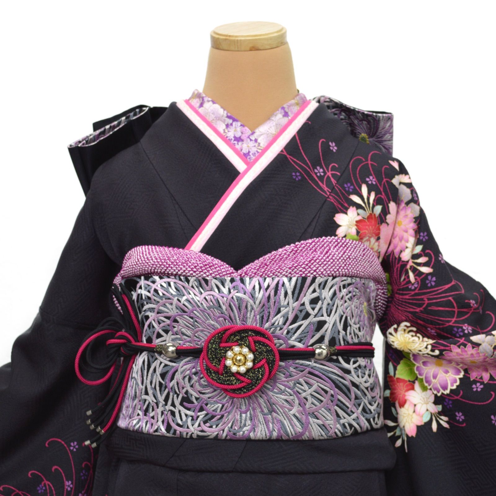 美品》正絹 振袖6点セット M〜LLサイズ 成人式 個性的 振袖セット 呉服