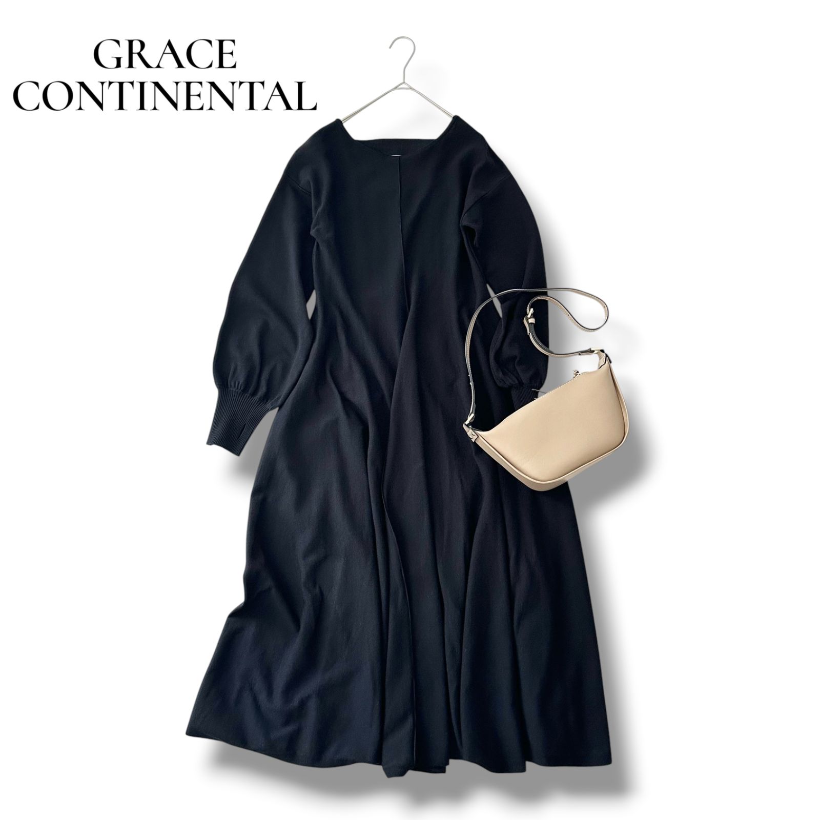 GRACE CONTINENTAL グレースコンチネンタル バックオープン ニットワンピース ブラック 黒 36 S 2025年モデル 美品 ロングワンピース 長袖 レディース 6AU034