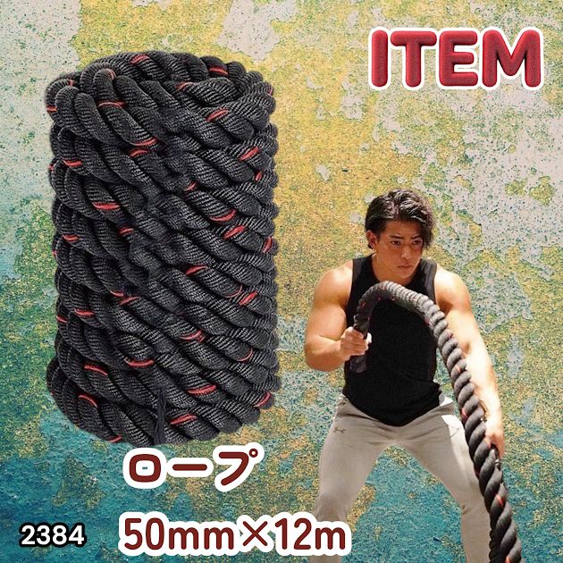 #2384 バトルロープ 50mm × 12m トレーニングロープ 16kg ジムロープ スイングロープ 筋トレ 格闘技 プロ仕様 ※北海道、沖縄本島、沖縄の離島、その他離島へは別途配送料有り 5,680円