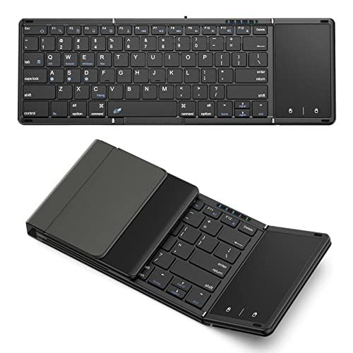 Omikamo キーボード ワイヤレス 折り畳み タッチパッド付き ipad キーボード Bluetooth 英語配列 フルサイズ 無線 Android/iOS/Windows/Mac/Google対応 マルチペアリング 充電式 パンタグラフ bbc6cdb1