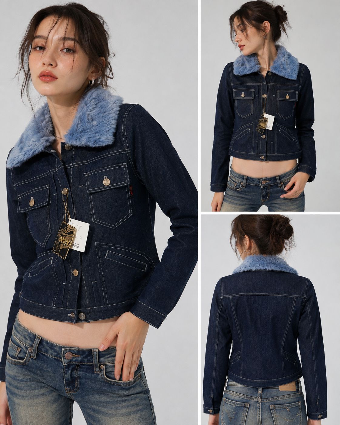 Vintage Early 2000s SOULTRAIN Denim Jacket Blue Faux Fur Collar Japan L Deadstock NWT 12,008円
