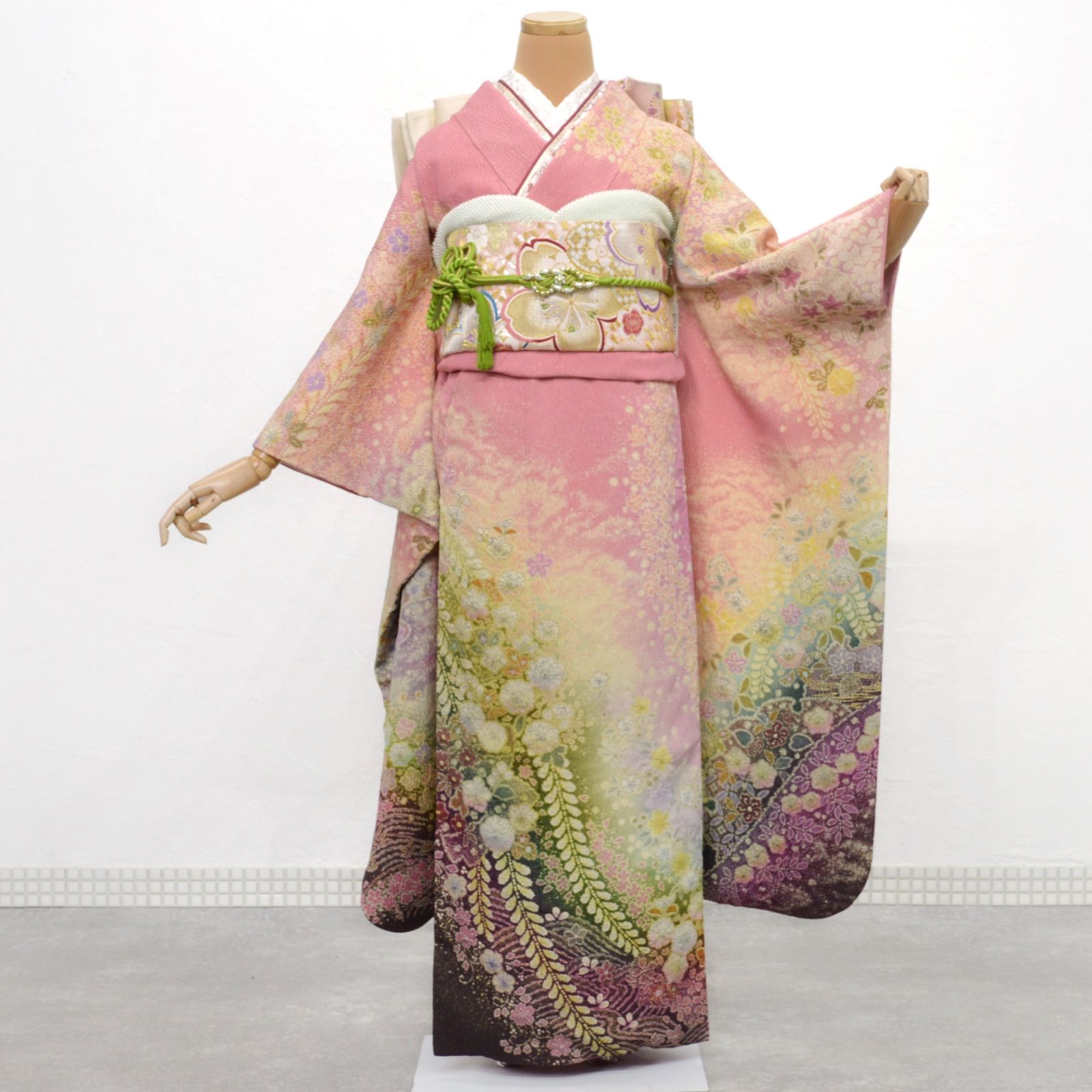 美品》正絹 振袖6点セット SS〜Mサイズ 辻が花 落款あり 吉乃一廉 成人