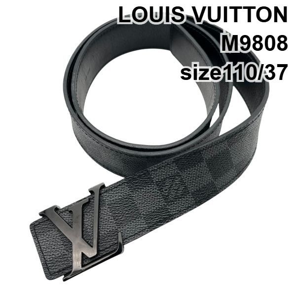 ● ルイヴィトン LOUIS VUITTON ダミエ ベルト サンチュール LVイニシャル M9808 110/37 グラフィット 黒 ブラック レザー メンズ 6W054