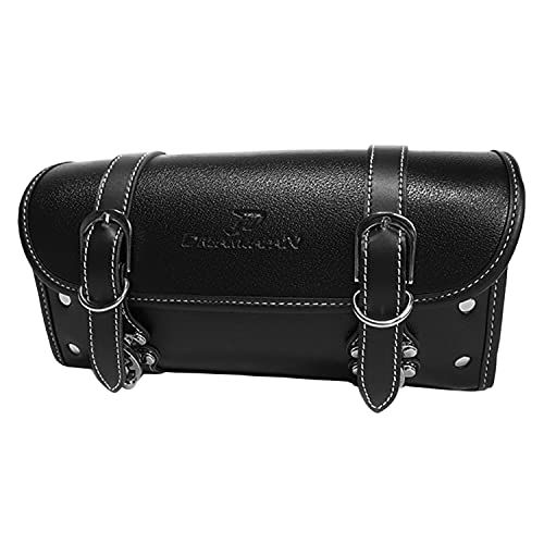 【Dream-Japan】バイク ツールバッグ ワンタッチ型 黒 ブラック 内ポケット付き 簡単取り付け 【当店オリジナル】 アメリカン 小物入れ 工具入 ハーレー/マグナ (白ステッチ)as