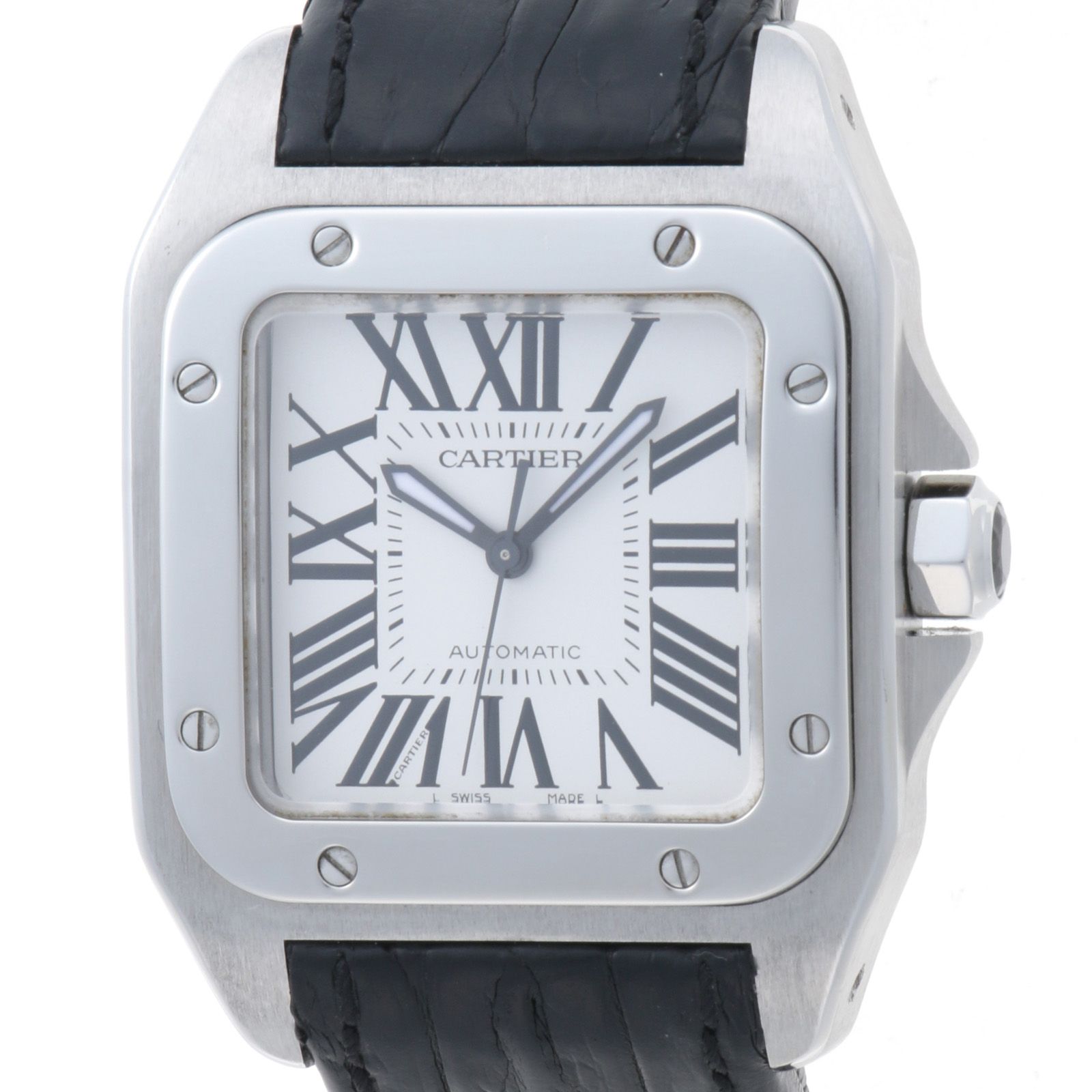 CARTIER カルティエ サントス 100 MM W20126X8 腕時計 スティール/鰐革 シルバー文字盤 自動巻き メンズ【中古】472