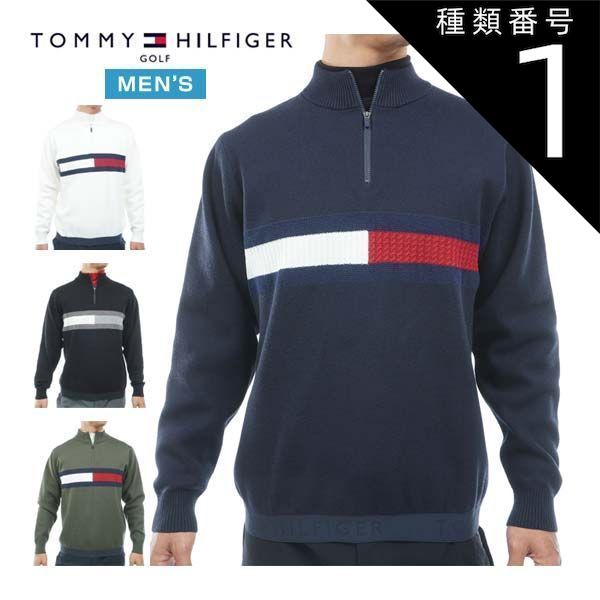 種類1：BLK(10)/L トミーヒルフィガー ハーフジップ フラッグ ニット ゴルフウェア メンズ 2026年秋冬モデル M-3L THMA680