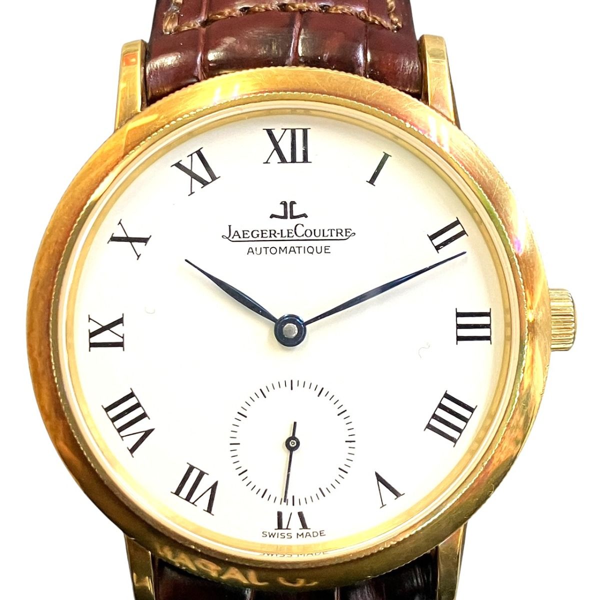 ジャガー・ルクルト JAEGER-LECOULTRE ジェントローム 腕時計 総重量約67.5g K18 本革 自動巻き ホワイト文字盤 155.1.9 メンズ
