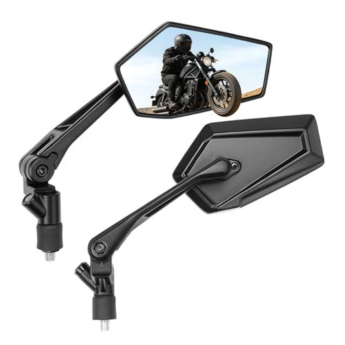 KEMIMOTO バイク ミラー 10mm 左右セット 【革新的な一体型デザイン・ミラー＋スマホホルダー】 車検対応 汎用 オフロードミラー 360°調整可能 取付簡単 ホンダ/カワサキ/スズキ/モンキー/ハンターカブ/グロム/セロー/クロスカブ/MT-0ts