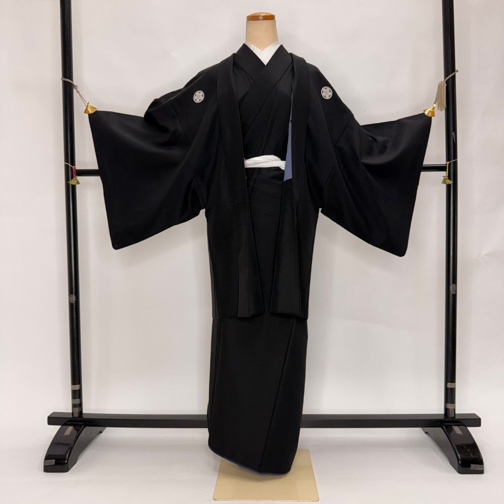 男紋付 男着物 黒紋付 ポリエステル 羽織 長着 裄67.5cm M size 黒 五つ紋 中古 成人式 舞台衣装 6359 7,740円