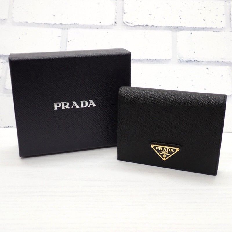 プラダ PRADA トライアングル財布 1MV204_QHH_F0002 二つ折り ミニ サフィアーノ ブラック 黒 ゴールド金具 レディース 保存箱付属【中古】【Aランク】