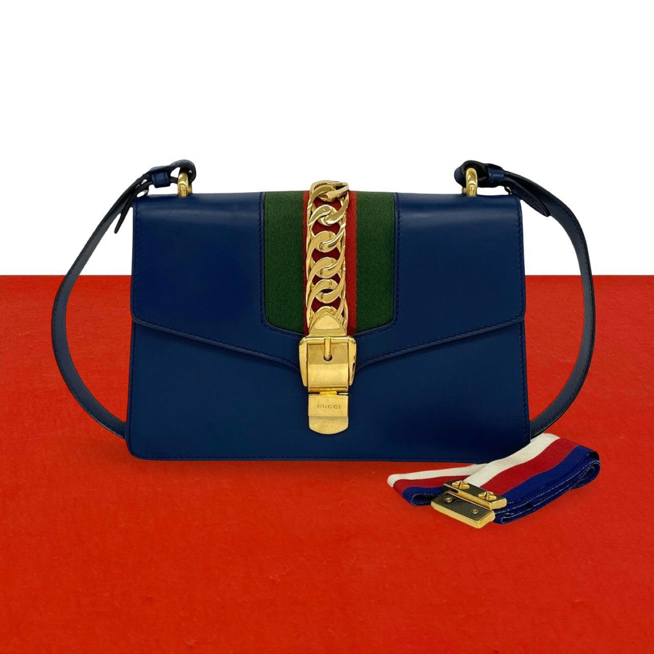 極 美品 GUCCI グッチ シルヴィ シェリーライン レザー 本革 2way 