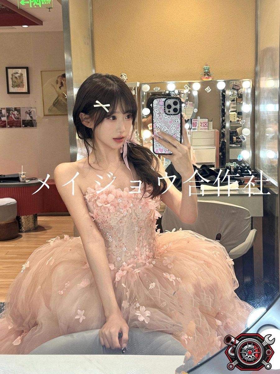 パーティードレス ロングドレス ビスチェ バックリボン ピンク 成人式 結婚式 二次会 披露宴 ゲスト ウエストマーク タイトシルエット 上品 華やか エレガント フェミニン 可憐 おしゃれ｜ウェディングドレス