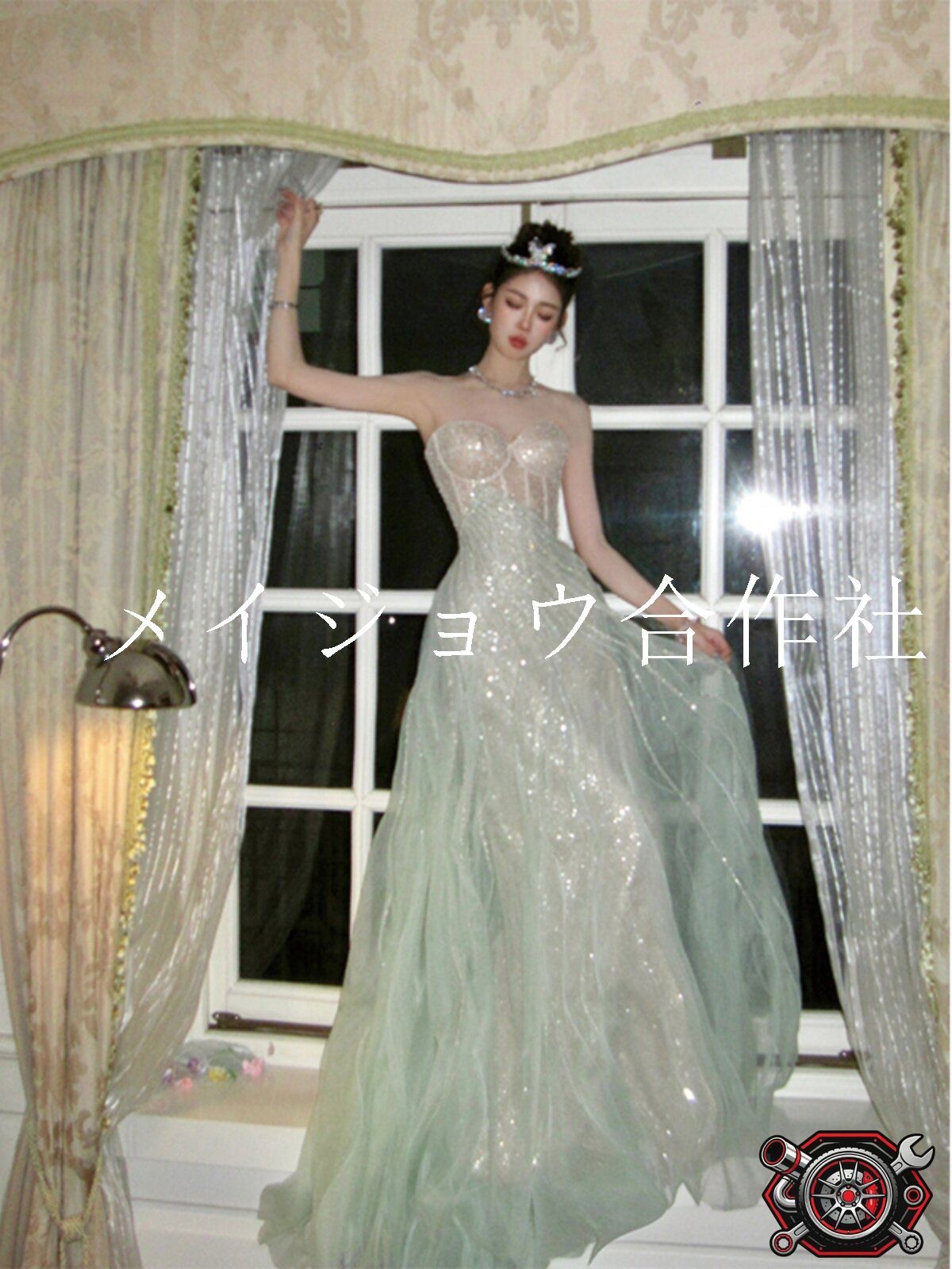 パーティードレス ロングドレス ビスチェ マーメイド グリーン 成人式 結婚式 二次会 披露宴 ゲスト ウエストマーク タイトシルエット 上品 華やか エレガント フェミニン 高級感 おしゃれ