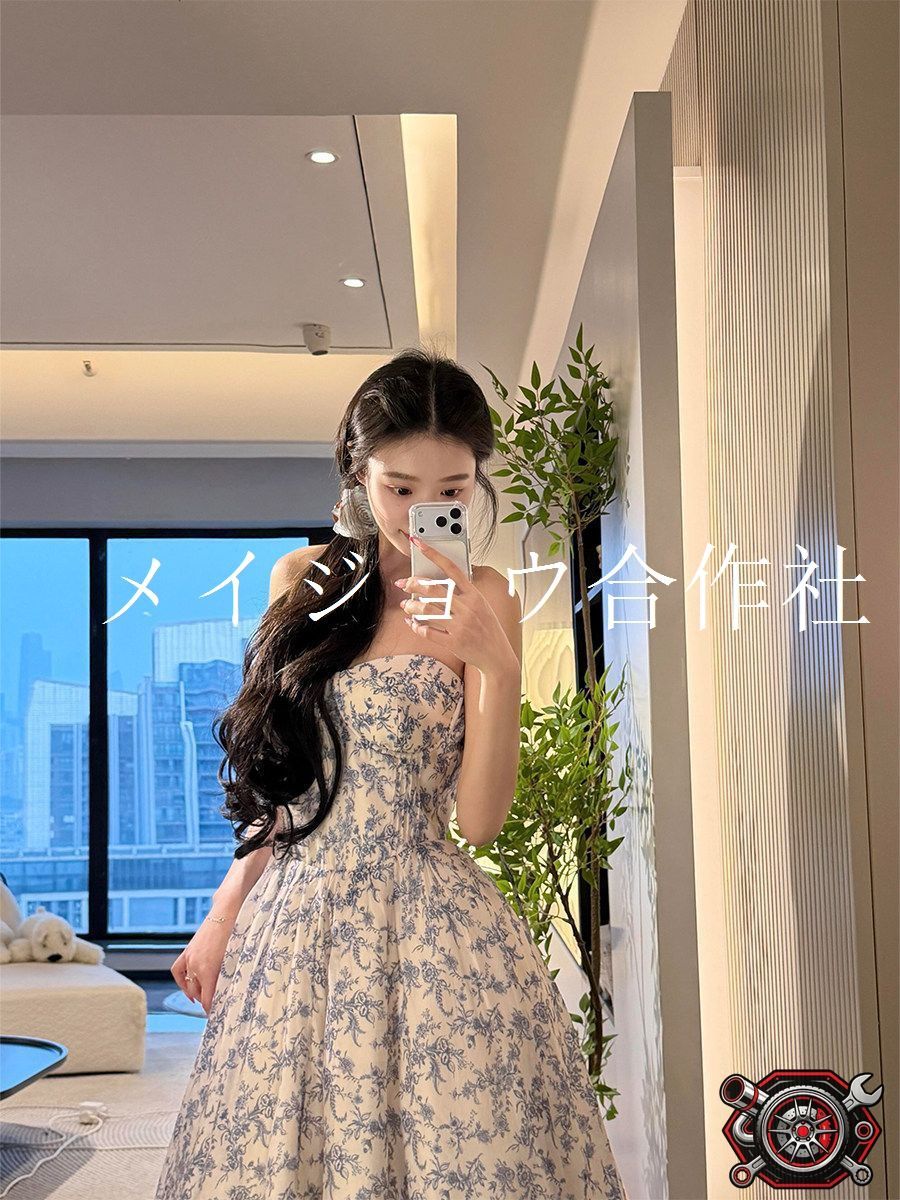 パーティードレス ミディアムドレス ビスチェ フローラル ブルー バックリボン 成人式 結婚式 二次会 披露宴 ゲスト ウエストマーク Aライン 上品 華やか エレガント フェミニン 可憐 おしゃれ 14,489円