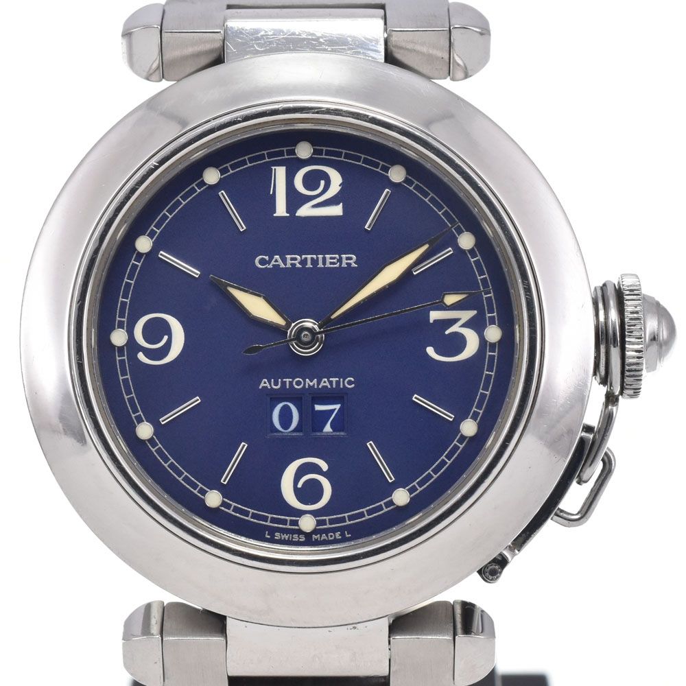 カルティエ CARTIER W31047M7 パシャC ビッグデイト ネイビー 自動巻き ユニセックス 良品 腕時計 K#147501
