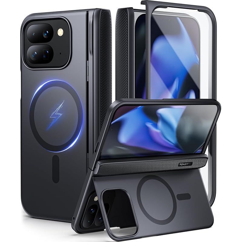 【新品】 TONGATE マグネット式 Google Pixel 9 Pro Foldケーススタンド付き、[MagSafe対応] Google Pixel Fold 2 2024用スクリーンプロテクター＆ヒンジ保護内蔵頑丈Google 9Pro Foldスマホ