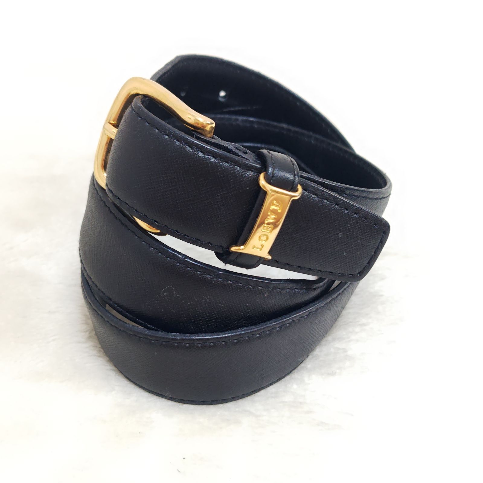 MAED IN ITALY イタリア製◎【LOEWE】ロエベ ベルト 本革 レザー スーツ フォーマル ビジネス 仕事 通勤 シンプル 大人カジュアル アクセントアイテム コーデを引き締める高級感 きれいめ ブラック メンズ w38 /M50375ji