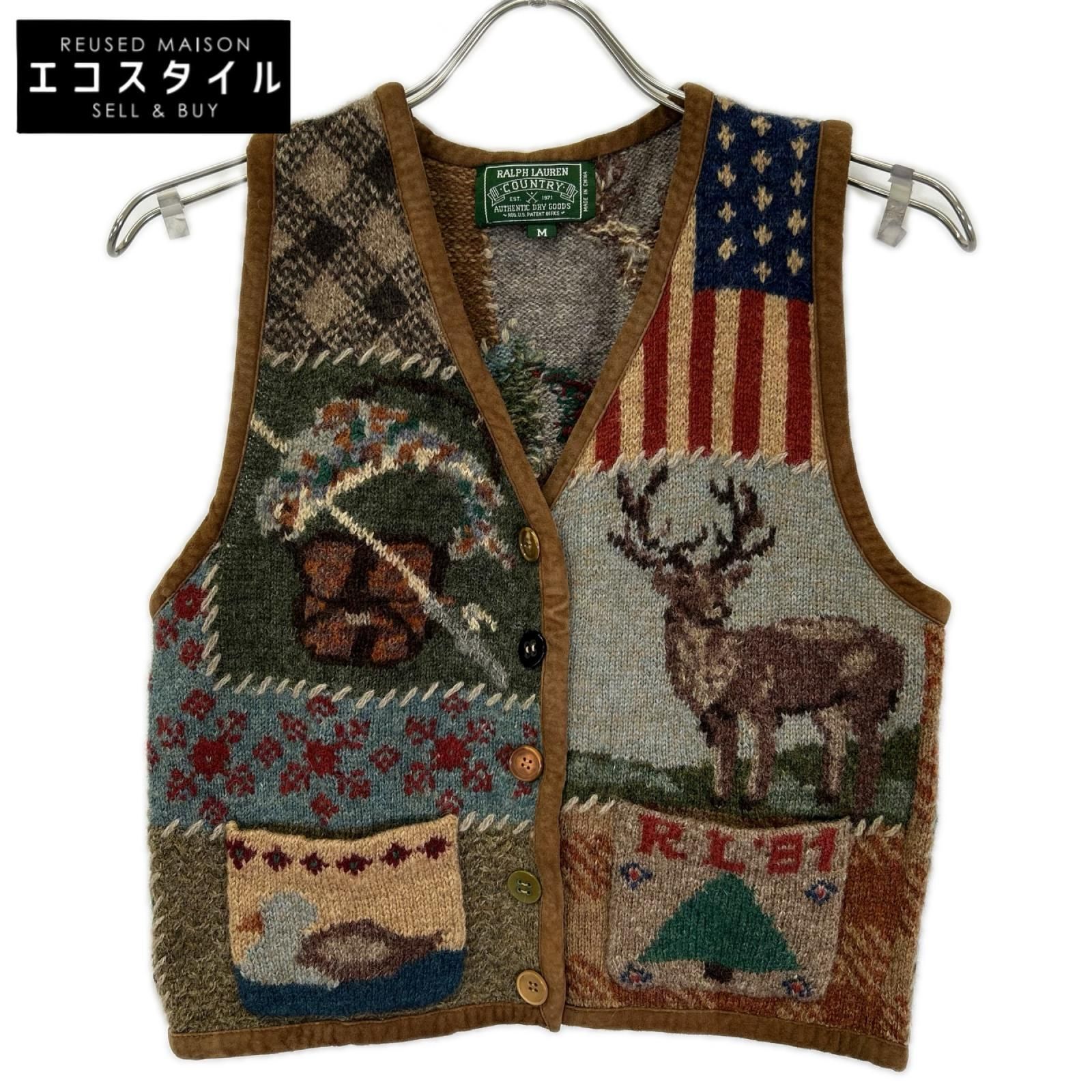 RalphLauren COUNTRY　ラルフローレン カントリー　90s ブラウン マルチカラー トナカイ 星条旗 ニットベスト　M 42,829円
