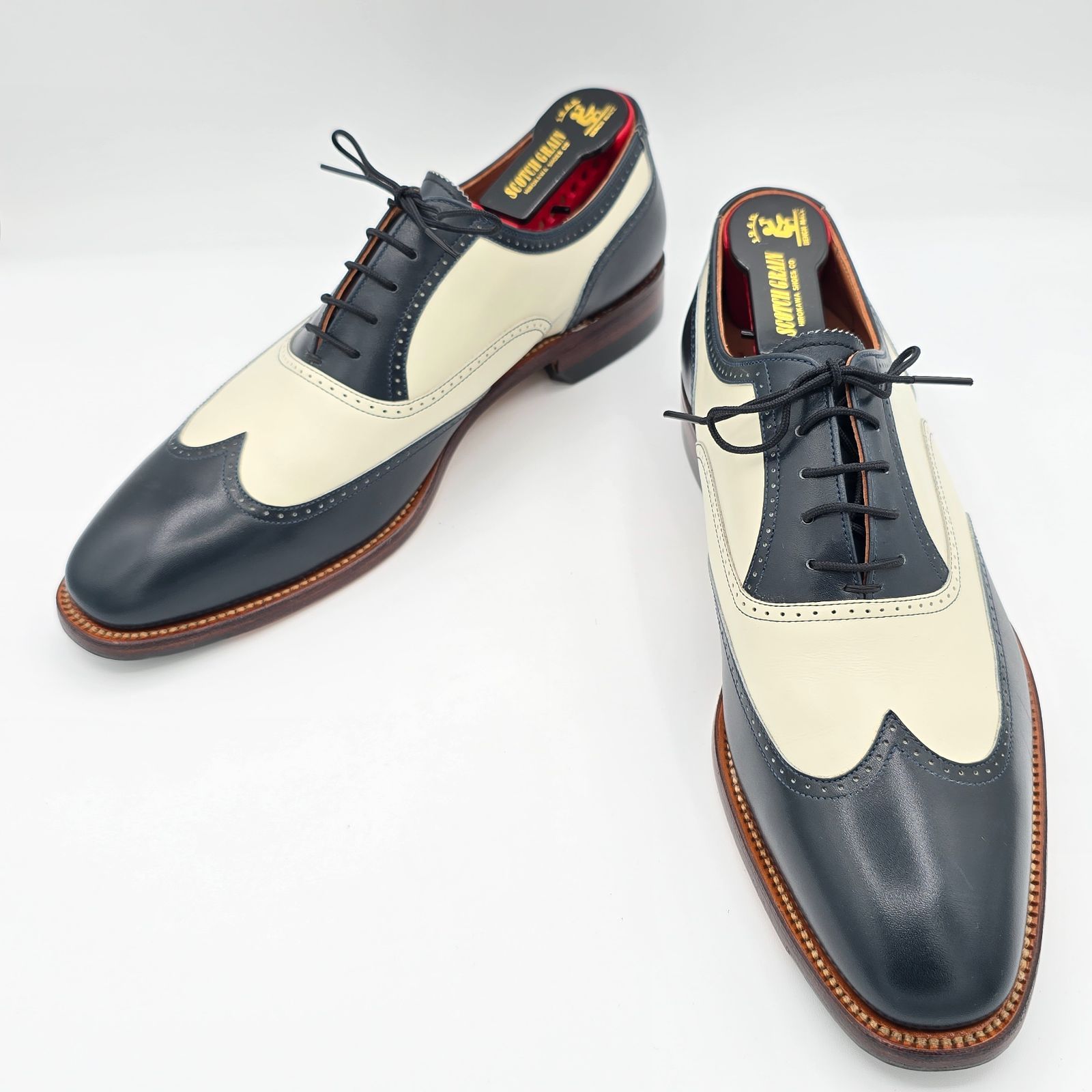 SCOTCH GRAIN スコッチグレイン H-0801 25.5cm ウイングチップ コンビシューズ ネイビー ホワイト 本革 日本製