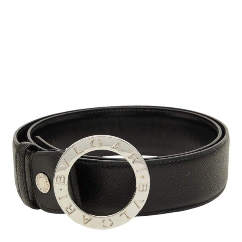 ブルガリ サークル ロゴ バックル ベルト サイズ110/44 ブラック レザー メタル メンズ BVLGARI【214-85632】