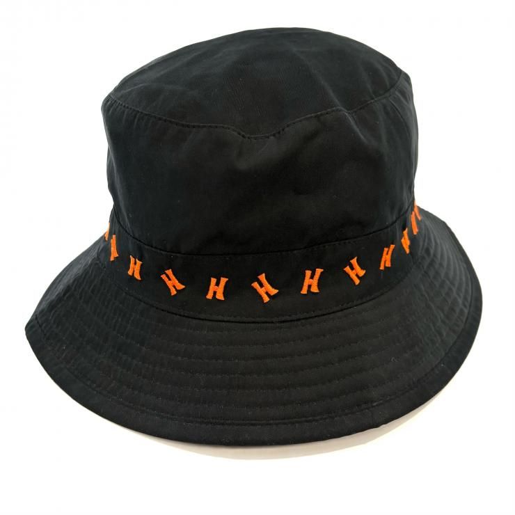 エルメス #58 Hロゴ バケットハット 帽子 ブラック オレンジ HERMES