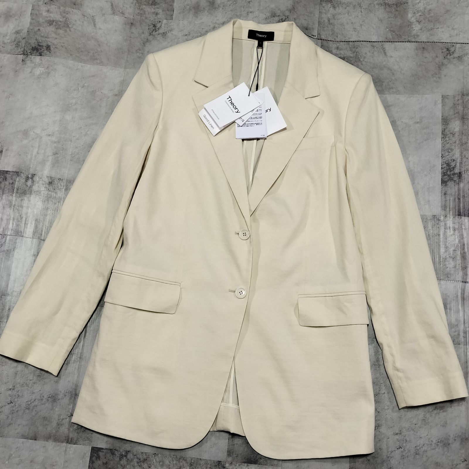 2025春夏【未使用品・タグ付き】Theory セオリー Good Crunch Wash Straight Blazer J リネン混 ジャケット サイズ0 Sサイズ相当 ライトリネン アイボリー ストレッチ素材 伸縮性 軽量 オーバーサイズ