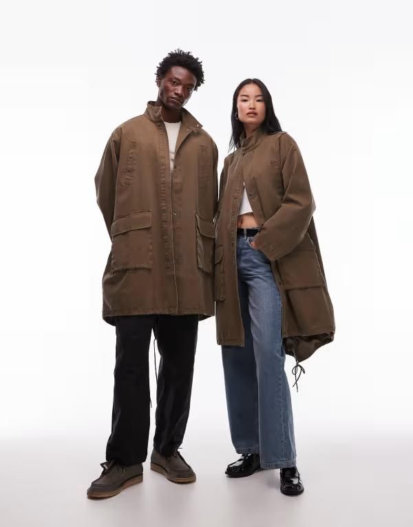 コルージョン レディース アウター コート パーカー COLLUSION Unisex longline parka Khaki カーキ 17,136円