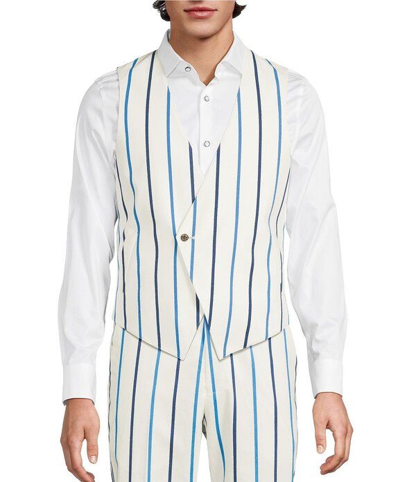 ムラノ メンズ アウター ベスト Murano Saronic Islands Greece Collection Chenille Stripe Suit Separates Vest White 9,865円