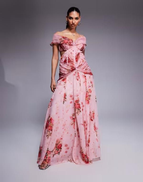 エイソス レディース トップス ワンピース シフォン フラワー柄 プリント マキシ フラワー ASOS LUXE printed organzand chiffon maxi dress in flo