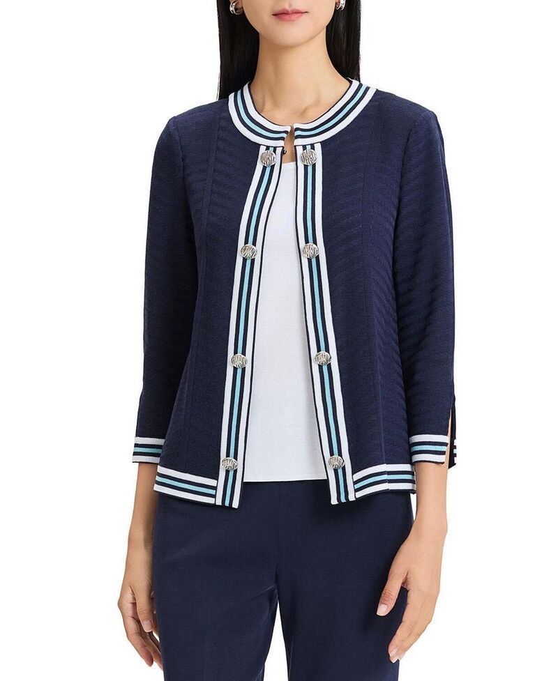 ミンウォン レディース アウター ジャケット・ブルゾン ニット Ming Wang Tonal Herringbone Knit Jacket Indigo Serene White ホワイト 52,080円