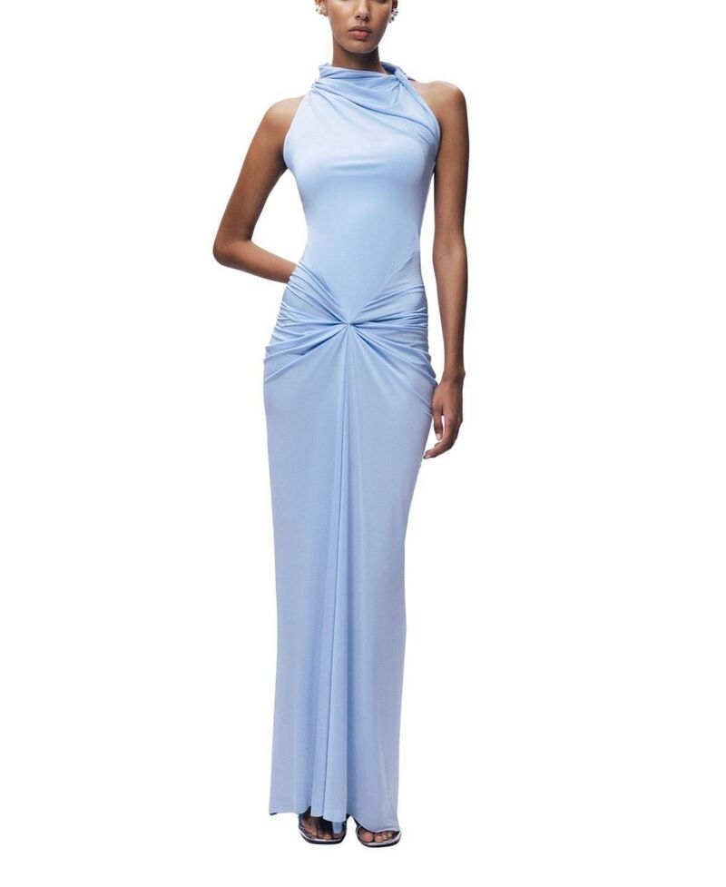 ノクチューン レディース トップス ワンピース ドレープ ギャザー マキシ ホルター NOCTURNE Draped Halter Neck Ruched Maxi Dress Blue ブルー