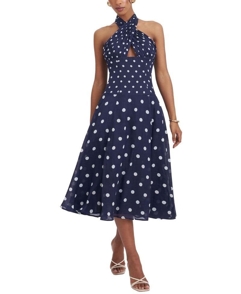 ミスサークル レディース トップス ワンピース ドット柄 A ライン ドット ミディ ホルター Miss Circle Nuri Polka Dot Ramie Crossover Halter AL