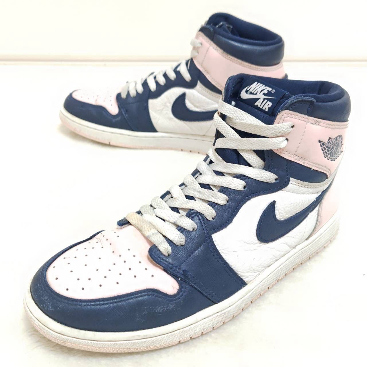 バブルガム◎【NIKE】ナイキ WMNS AIR JORDAN 1 RETRO HIGH OG SE Atmosphere エアジョーダン アトモスフィア ハイカットスニーカー 古着MIX ネイビー 紺×ピンク メンズ サイズ28cm/M50801jY