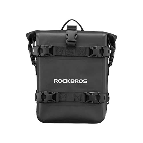 ROCKBROS バイク サイドバッグ バイク バッグ 完全防水 ツーリングバッグ 5L 防汚 耐摩耗 ロールトップ式 シームレス加工 | ショルダーバッグ 取付位置が多い ツーリング 通勤 通学 ブラックts