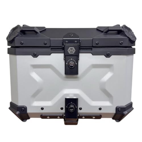 バイク用 リアボックス アルミ製 トップケース バックレスト付き 汎用 (シルバー 45L) | フルフェイス対応 防犯二重ロック IP68防水・防塵・耐衝撃 取付ベース付き 着脱簡単 通勤・キャンプに最適ts