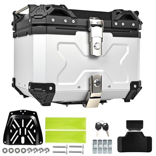 ガービー（Garvee） バイク用リアボックス トップケース バイク ケース ボックス 大容量 45L 55L 65L アルミ (シルバー 45 L) | 鍵2本付 簡単脱着 取付ベース付 防犯対策 X型 IP68防水 防塵 耐衝撃ts