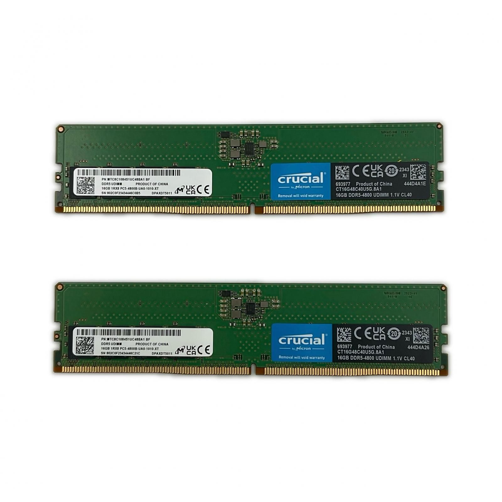 【全額返金保証】【最速発送】crucial メモリ 16GB DDR5-4800 x2枚 CT16G48C40U5G.8A1 超美品 動作確認済