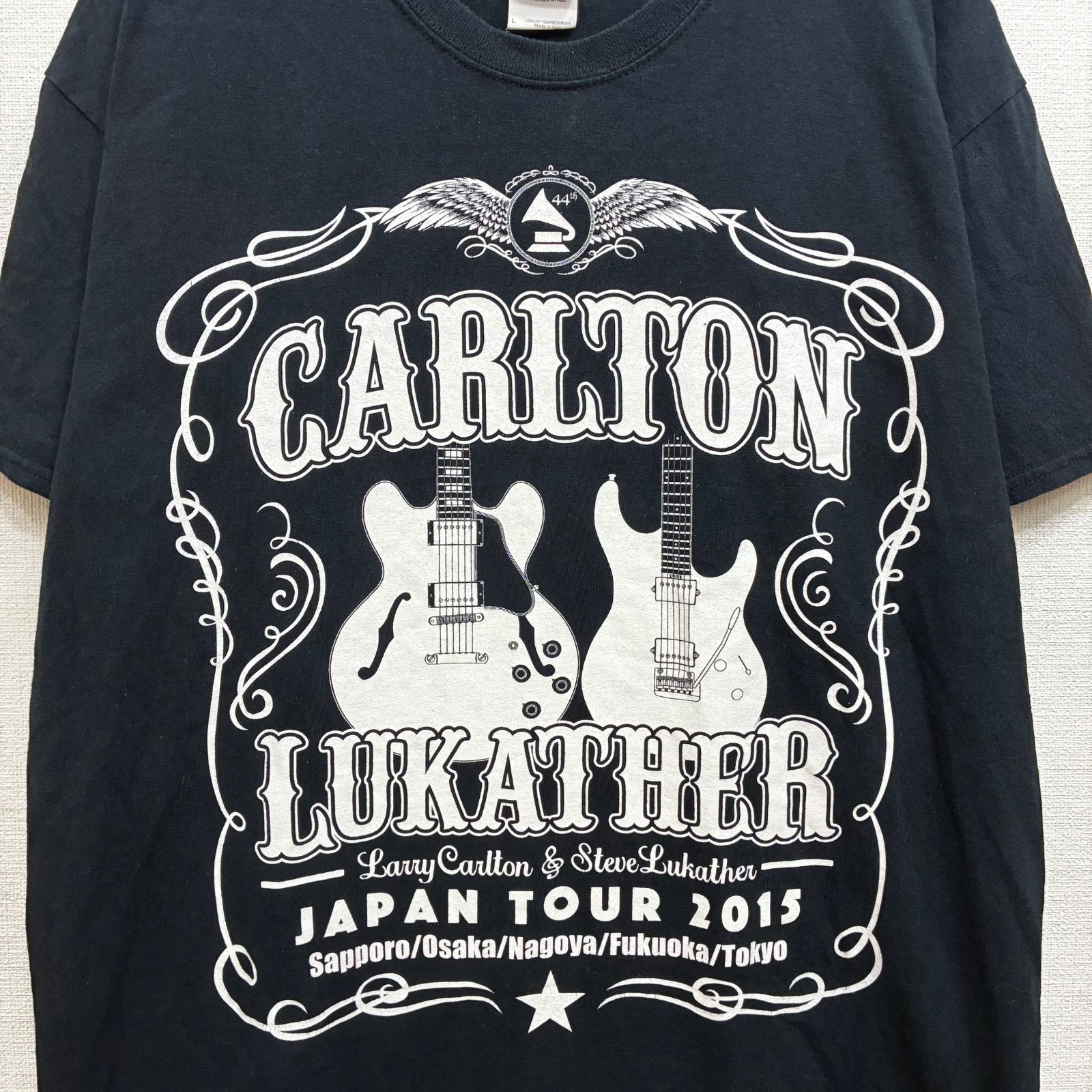 ラリーカールトン スティーブルカサー Tシャツ Lサイズ 古着 GILDAN ギルダン バンドTシャツ ツアーTシャツ 両面プリント ジャパンツアー2015 メンズ TOTO ジャズ ロック ブルース ミスター335 ギ