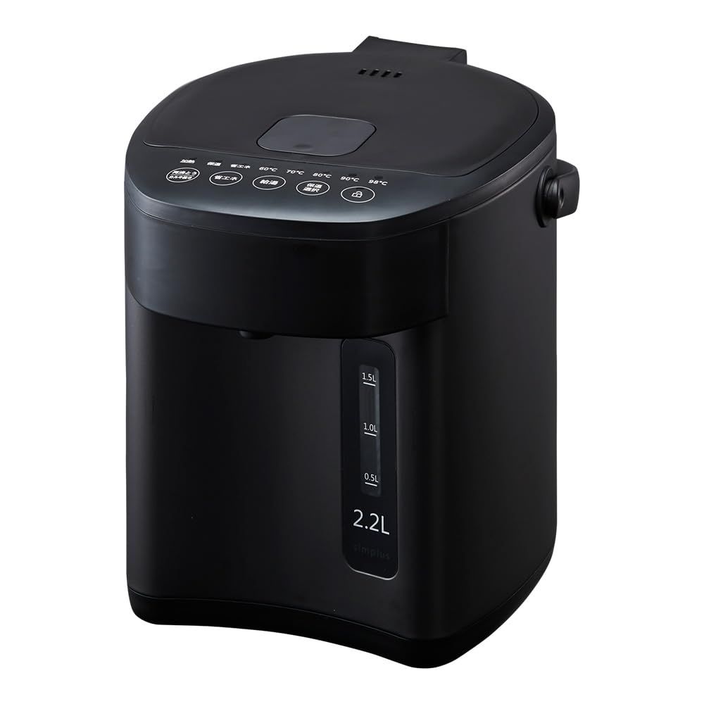 simplus 電気ポット 省エネモード 保温 マイコン式 大容量 ポット カルキ抜き 空焚き防止 温度調節 SP-PD22 電気ポッド シンプラス (ブラック, 2.2L)★ ff6f25b9