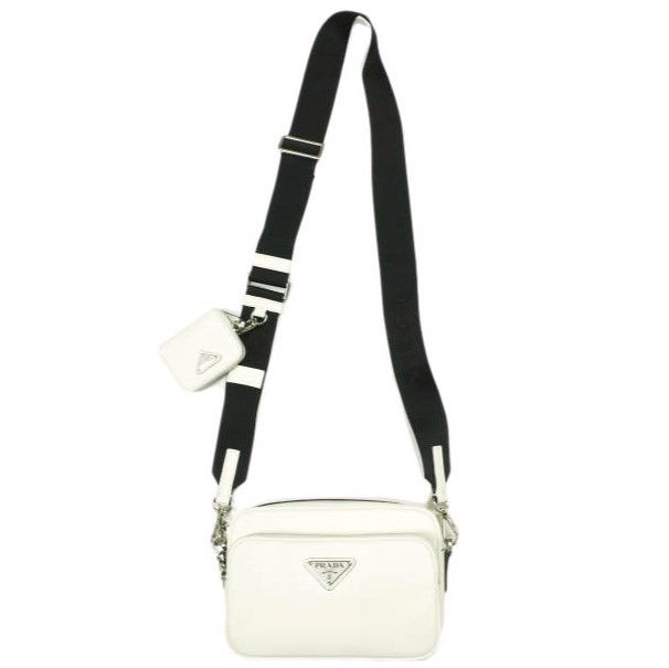 新品 PRADA プラダ イタリア製 サフィアーノレザー ショルダーバッグ 2VH170 WHITE(FOPG7 BIANCO) トライアングルロゴ カバン g23817
