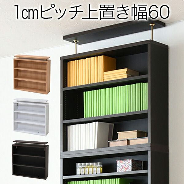 収納家具 ラック 1cmピッチ 薄型 大容量 文庫本 上置き 幅60 本棚 壁面収納 突っ張り 木製 コミック 本収納 ぶんこ本