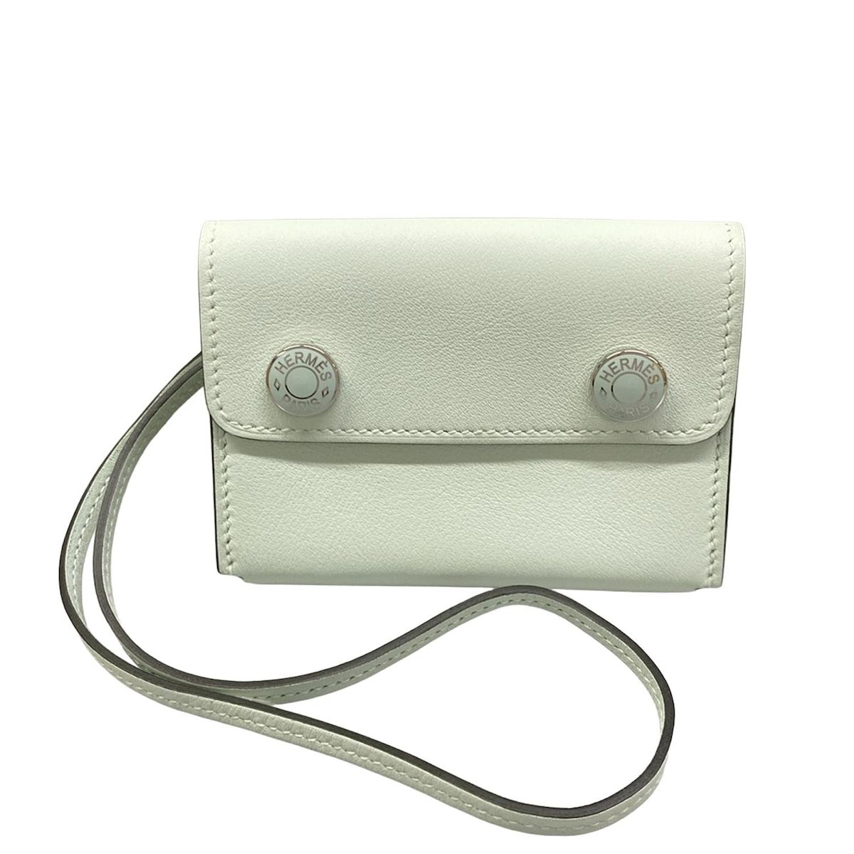 HERMES(エルメス) 名刺入れ美品 エルメスナップ ヴェールペパーミント ストラップ 取り外し可