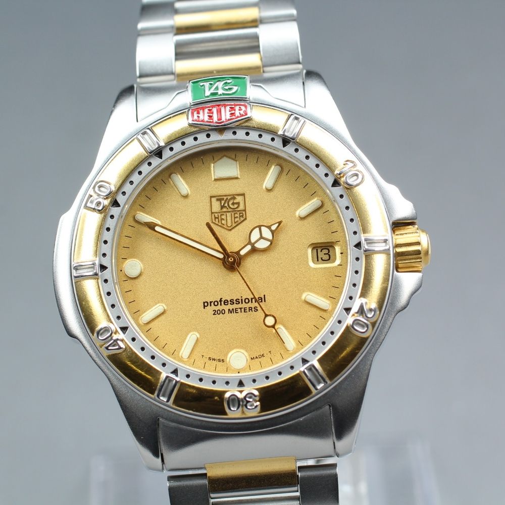 【稼働品】 TAG Heuer 4000 Professional 995.406A ゴールド シルバー デイト 夜光 純正ブレス クオーツ メンズ 腕時計 #17772